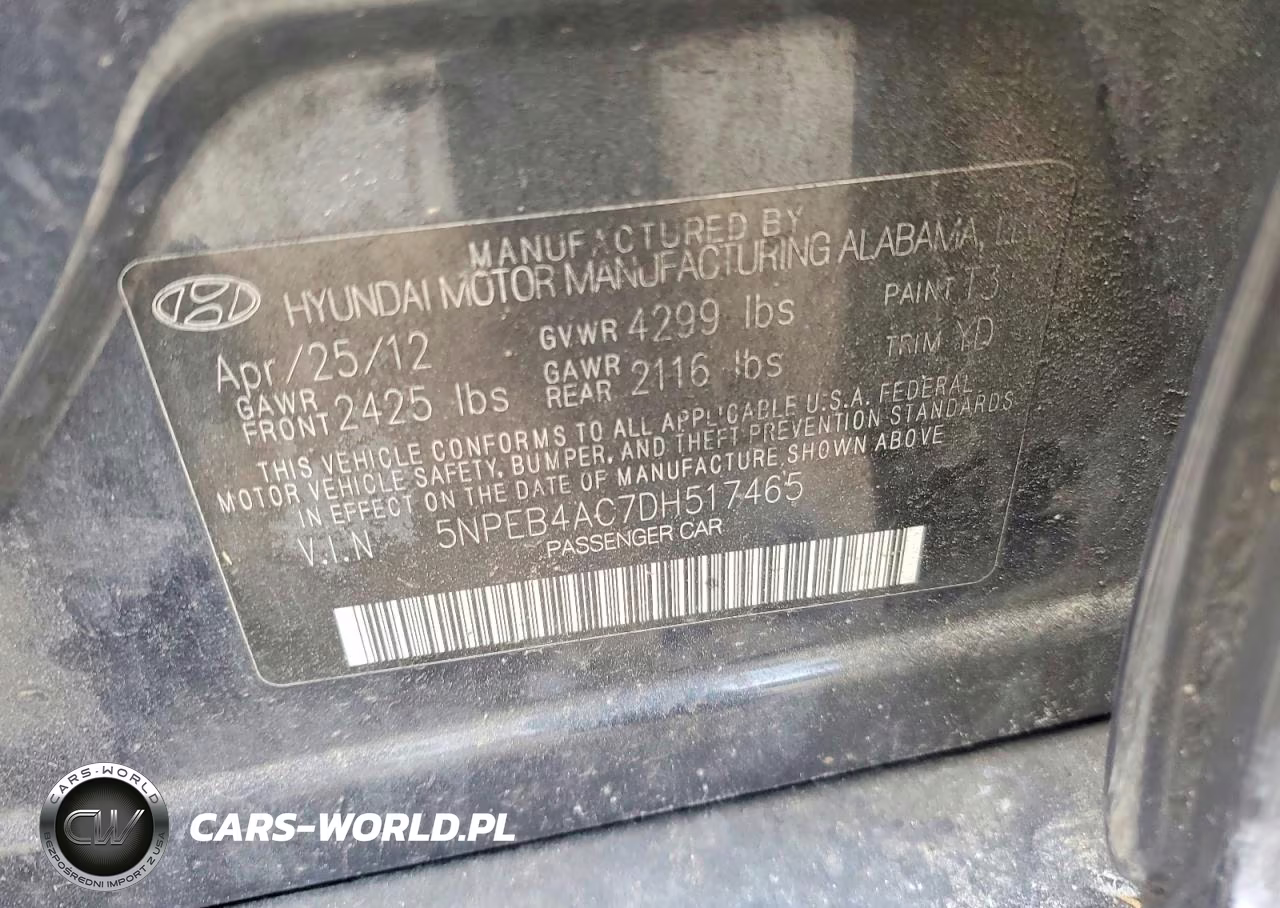 2013 Hyundai Sonata Gls VIN:5NPEB4AC7DH517465 - 12