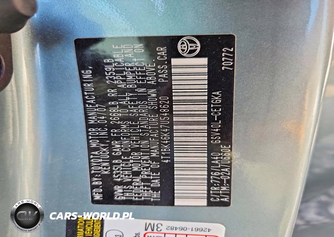 2007 Toyota Camry Le VIN:4T1BK46K47U548620 - 13