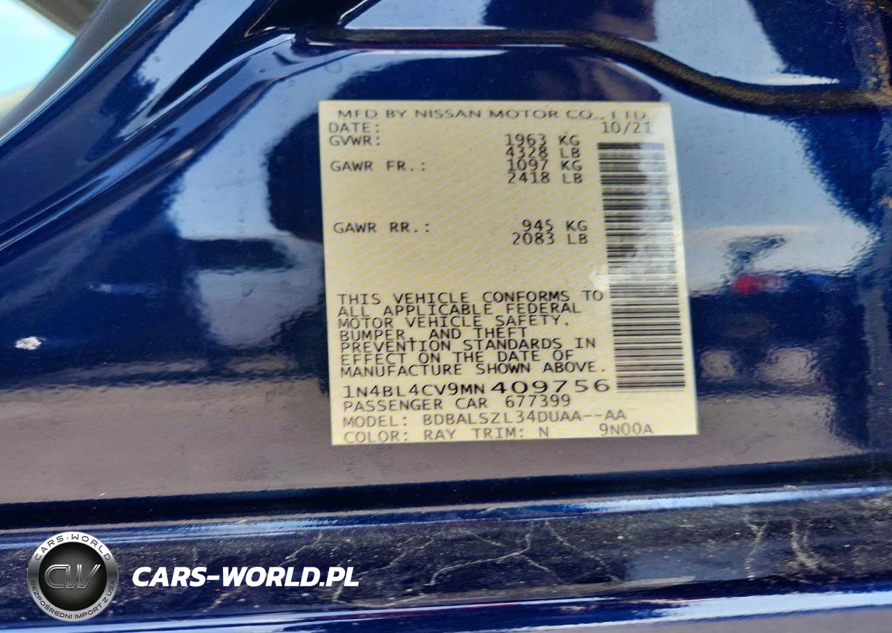 2021 Nissan Altima Sr VIN:1N4BL4CV9MN409756 - 12