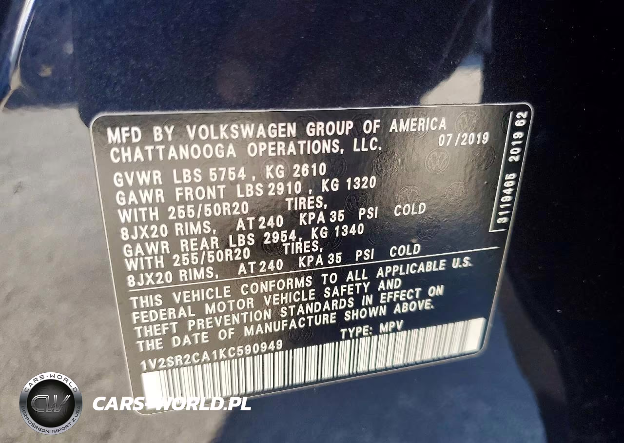 2019 Volkswagen Atlas Sel VIN:1V2SR2CA1KC590949 - 14