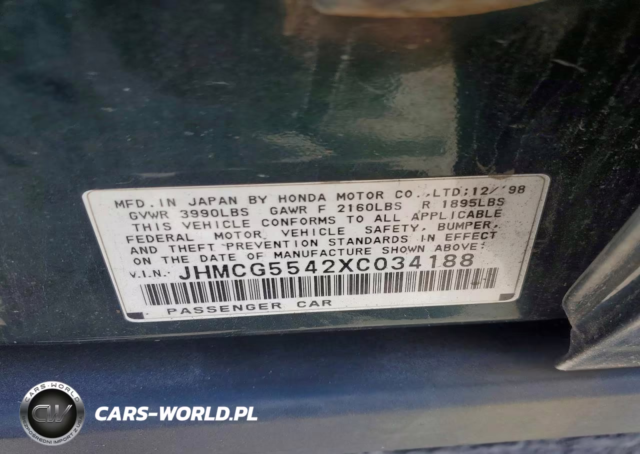 1999 Honda Accord Lx VIN:JHMCG5542XC034188 - 12
