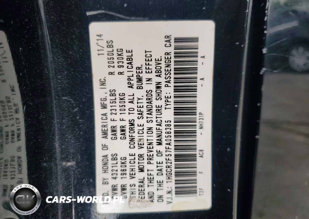 2015 Honda Accord Sport VIN:1HGCR2F57FA058385 - 12