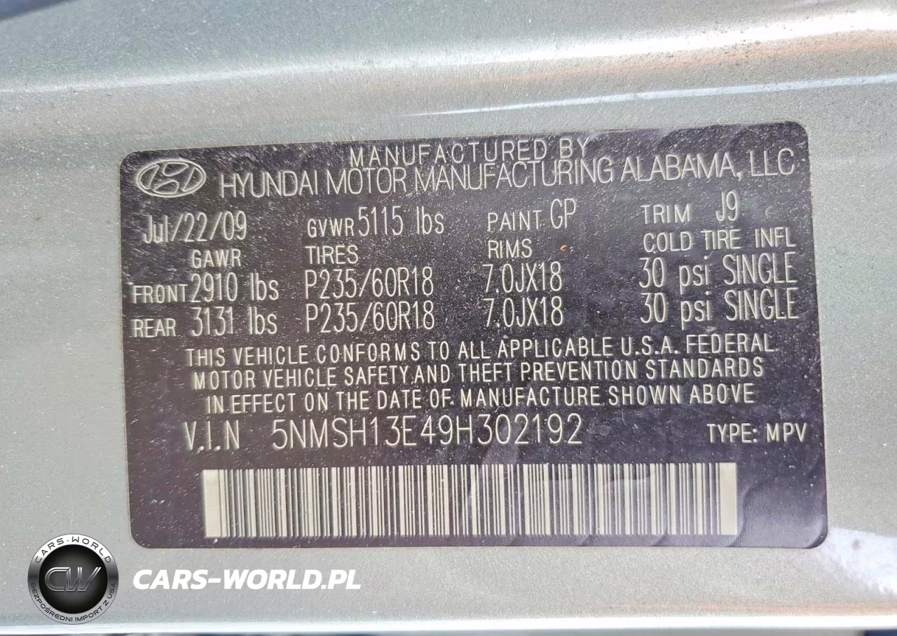 2009 Hyundai Santa Fe Limited VIN:5NMSH13E49H302192 - 12