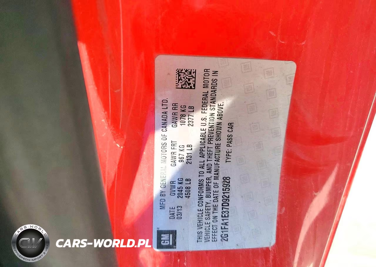 2013 Chevrolet Camaro Ls VIN:2G1FA1E37D9215928 - 12