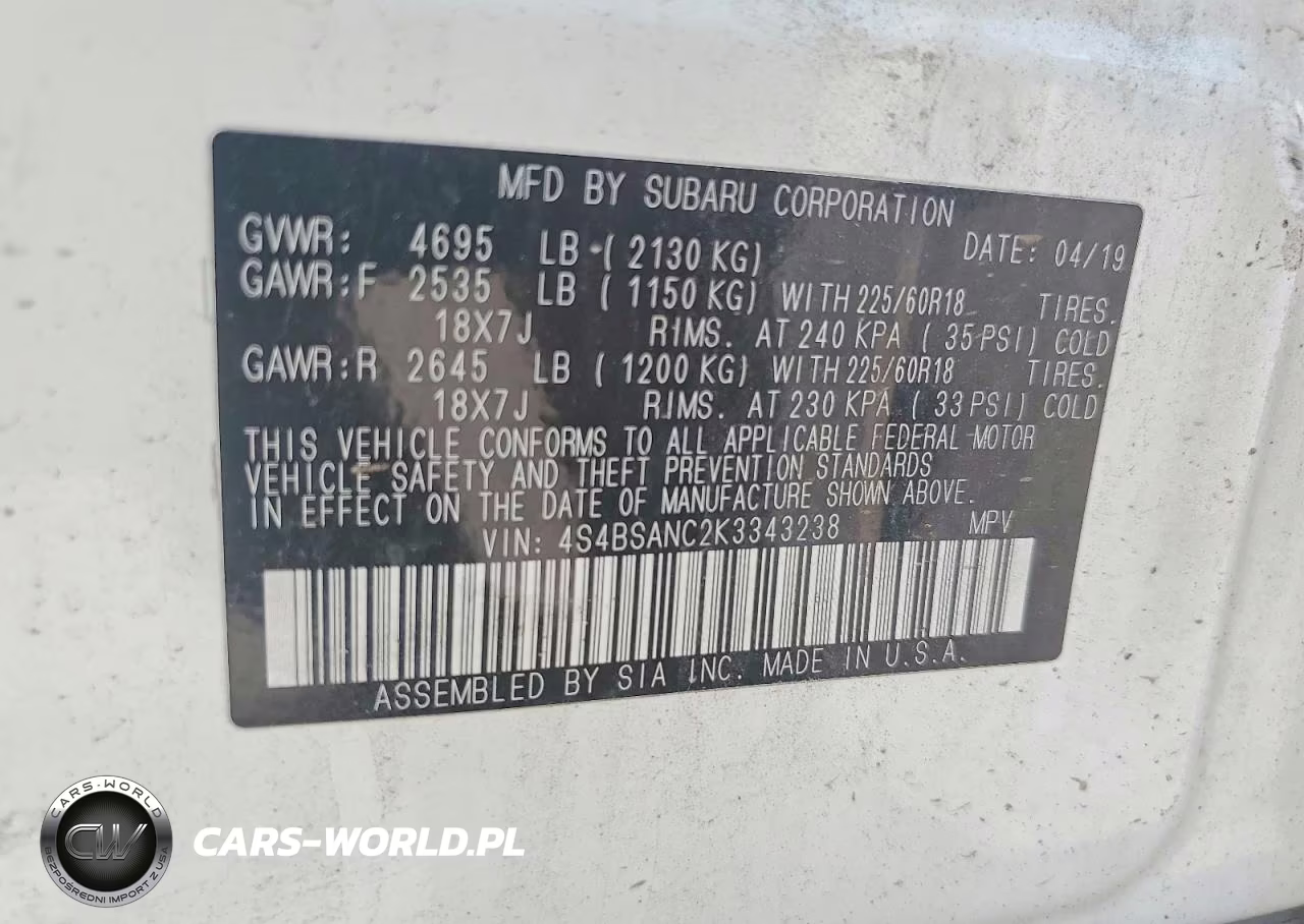 2019 Subaru Outback 2.5I Limited VIN:4S4BSANC2K3343238 - 13