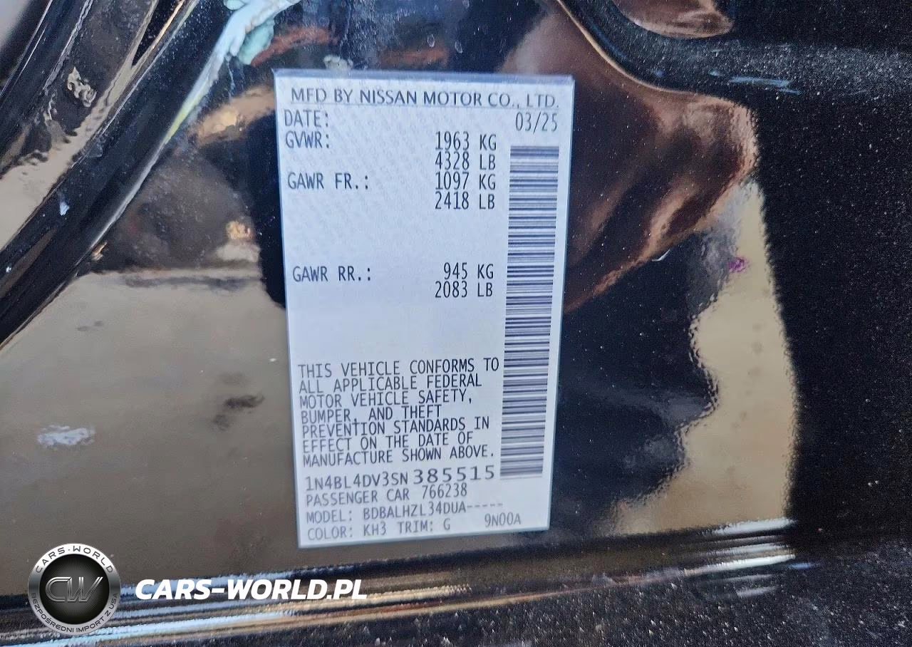 2025 Nissan Altima Sv VIN:1N4BL4DV3SN385515 - 12