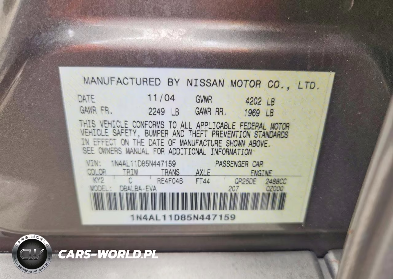 2005 Nissan Altima VIN:1N4AL11D85N447159 - 12
