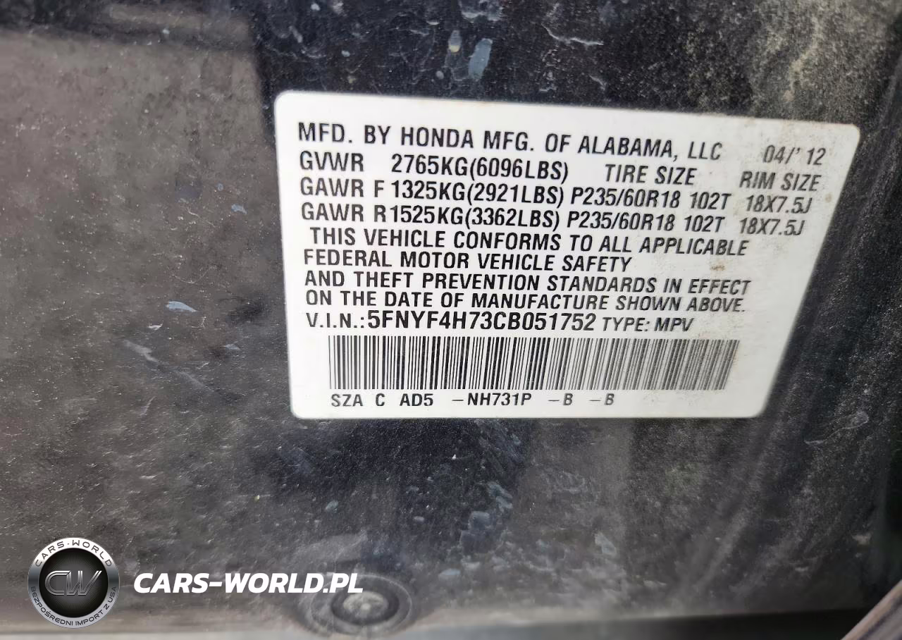 2012 Honda Pilot Exln VIN:5FNYF4H73CB051752 - 13