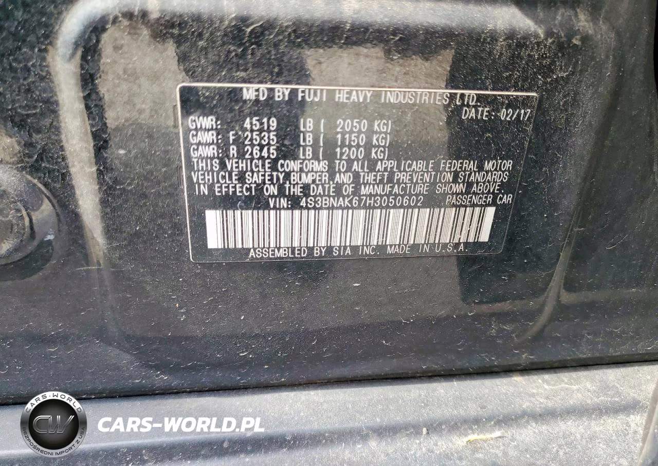 2017 Subaru Legacy 2.5I Limited VIN:4S3BNAK67H3050602 - 12