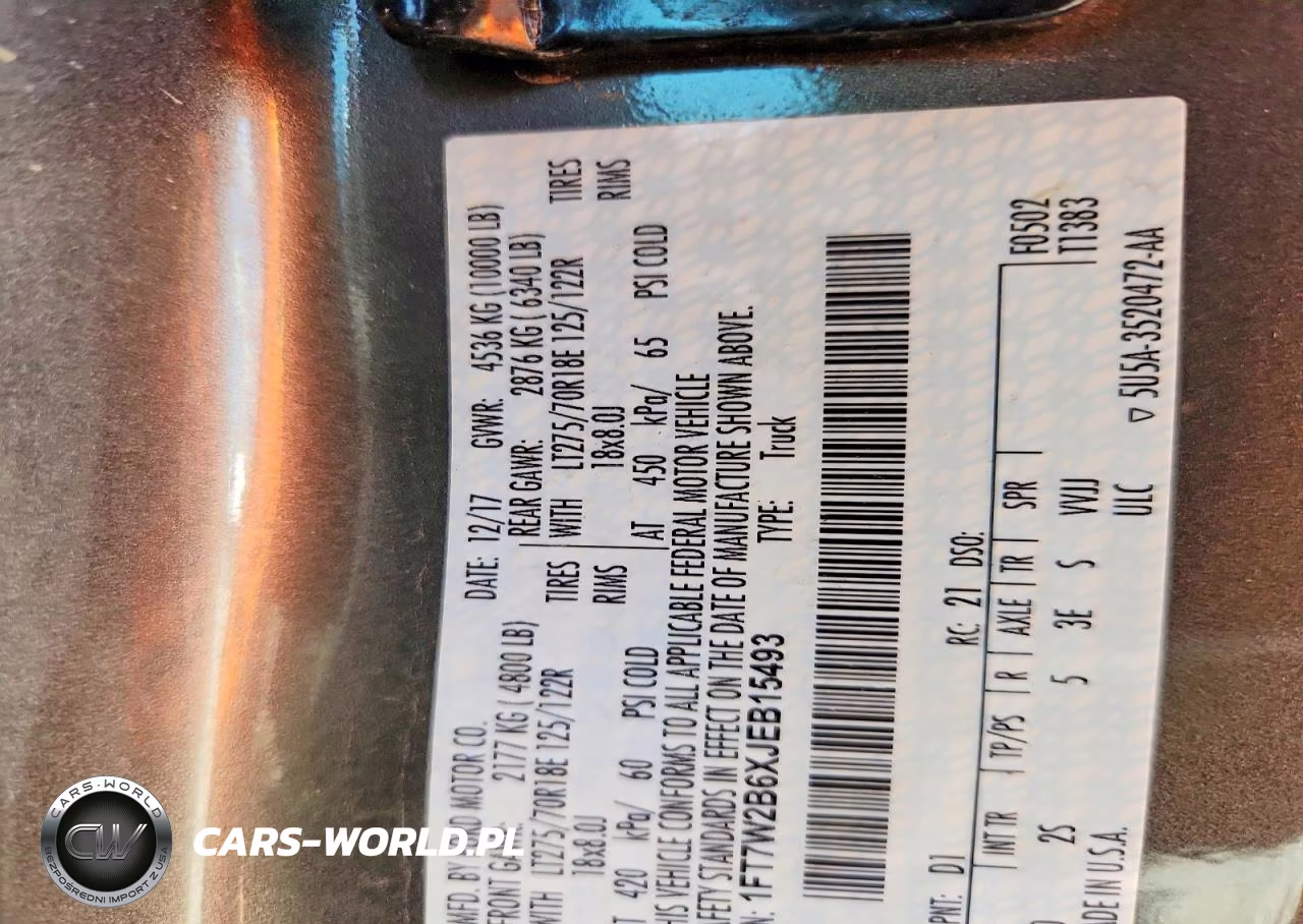 2018 Ford F250 Super Duty VIN:1FT7W2B6XJEB15493 - 12