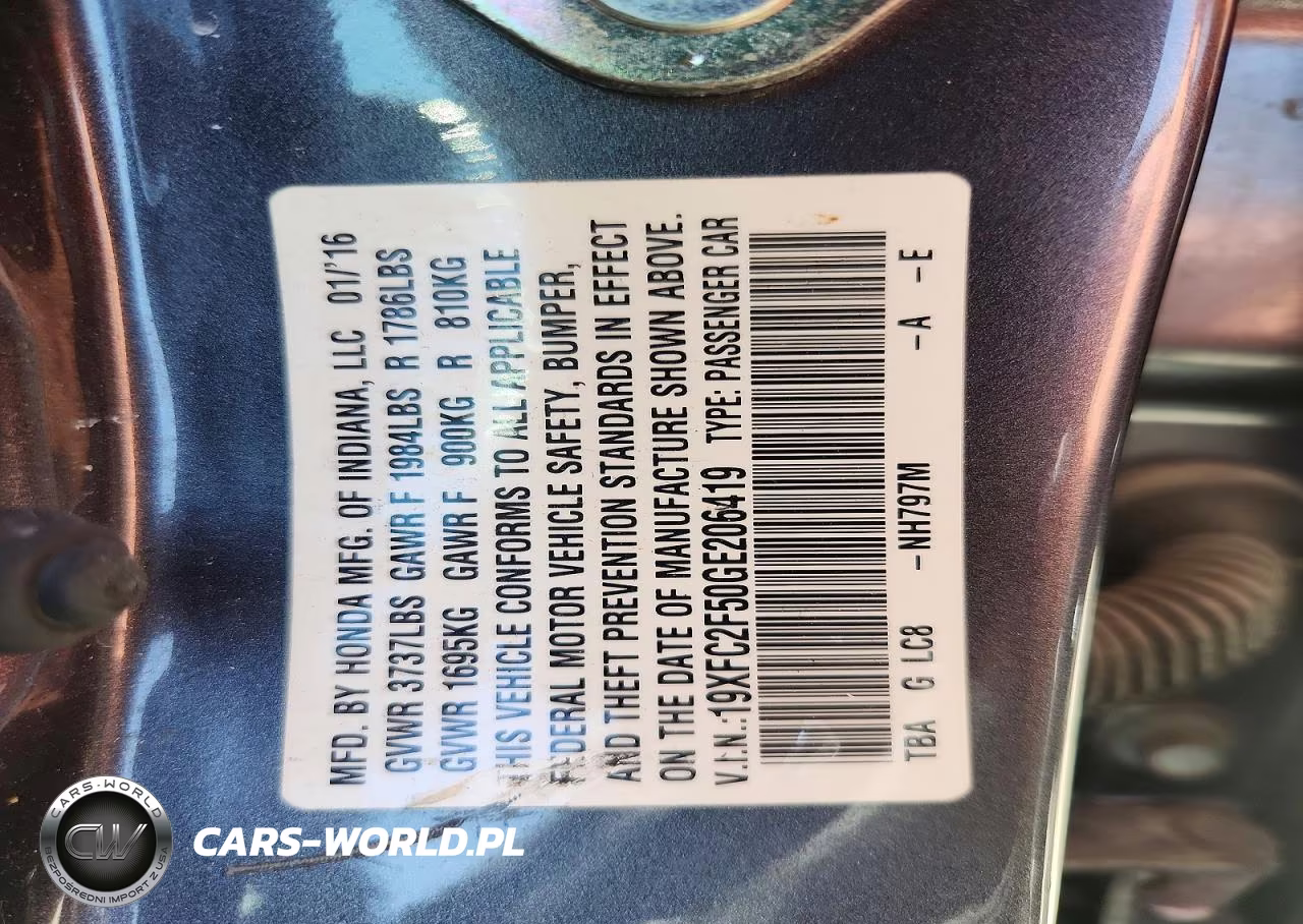 2016 Honda Civic Lx VIN:19XFC2F50GE206419 - 12