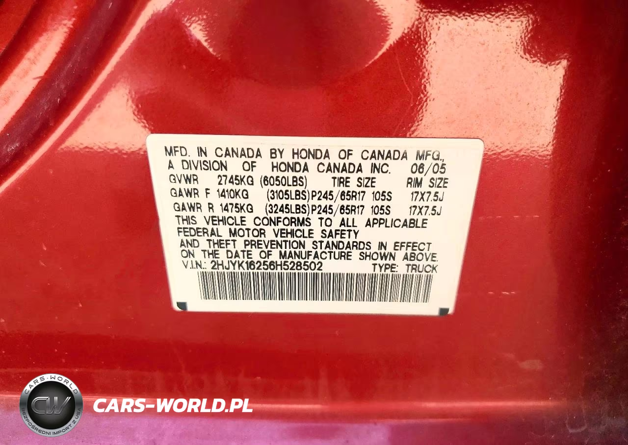 2006 Honda Ridgeline Rt VIN:2HJYK16256H528502 - 12