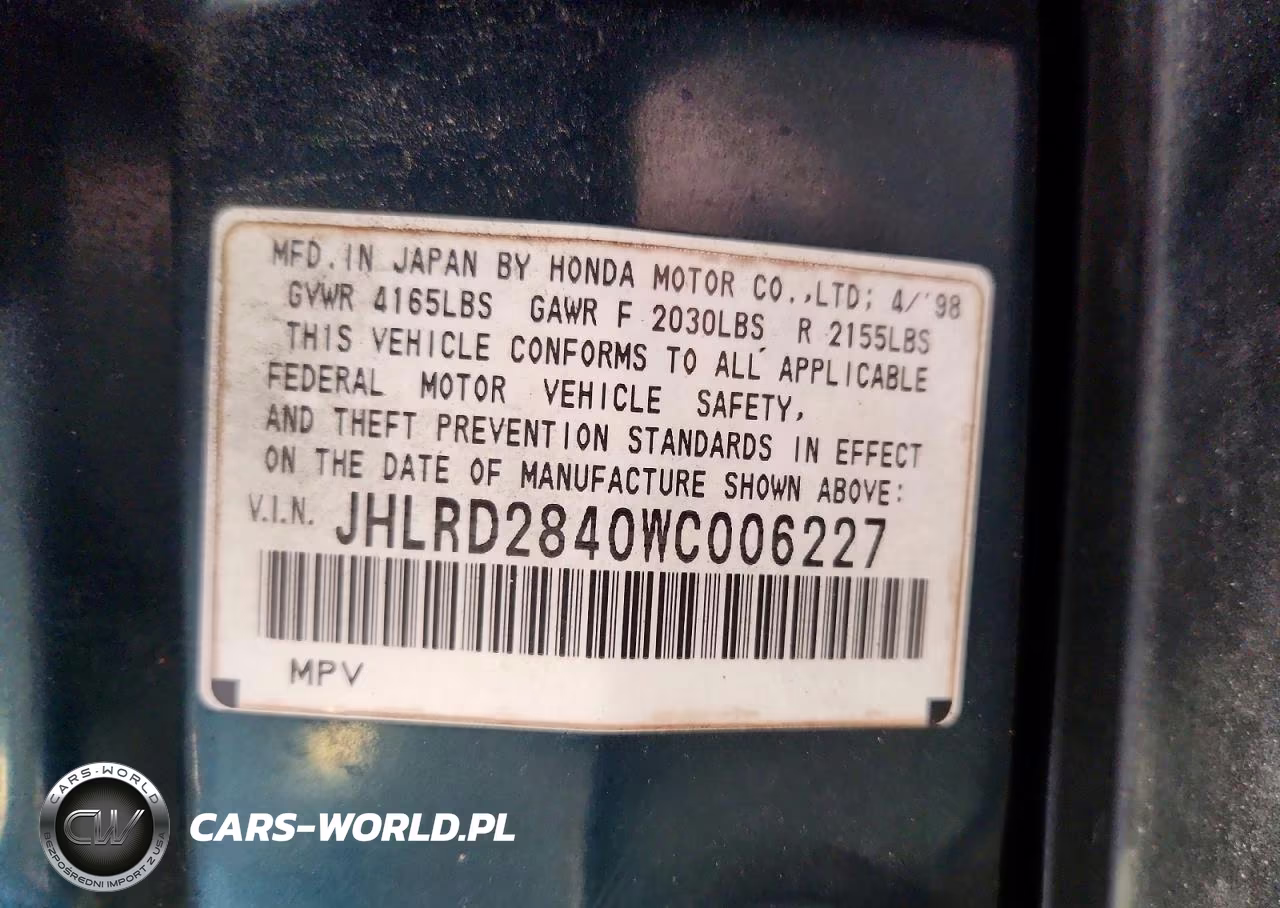 1998 Honda Cr-V Lx VIN:JHLRD2840WC006227 - 13