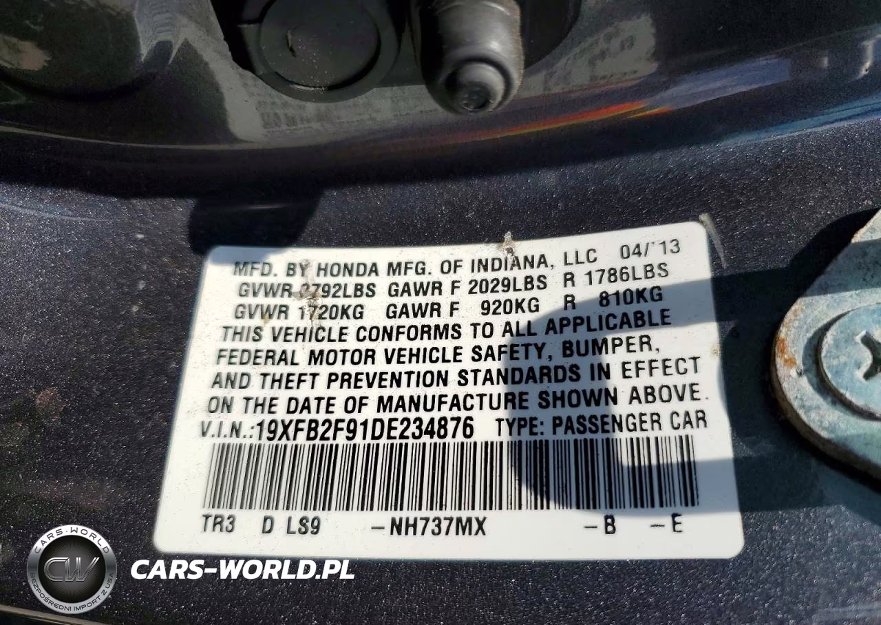 2013 Honda Civic Exl VIN:19XFB2F91DE234876 - 12