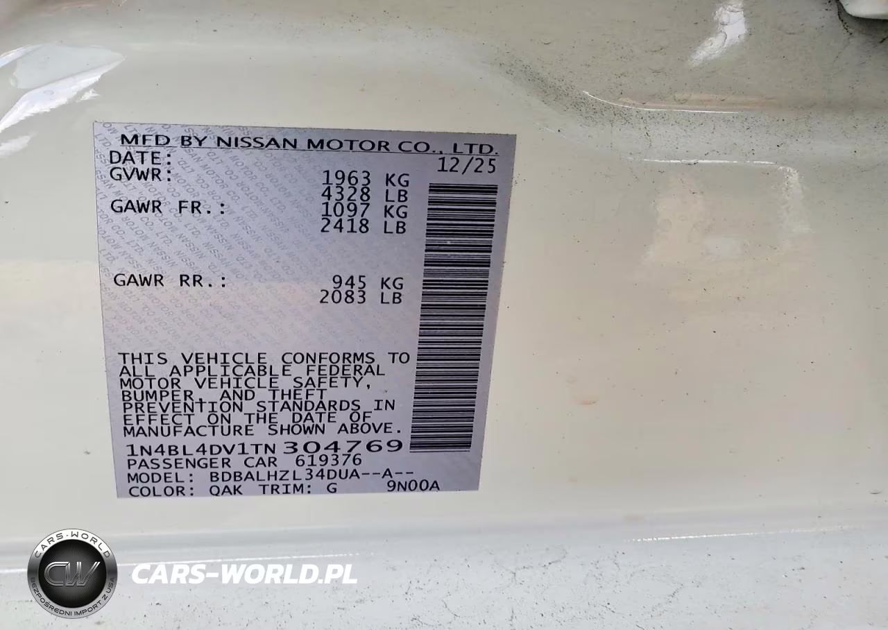 2026 Nissan Altima Sv VIN:1N4BL4DV1TN304769 - 12