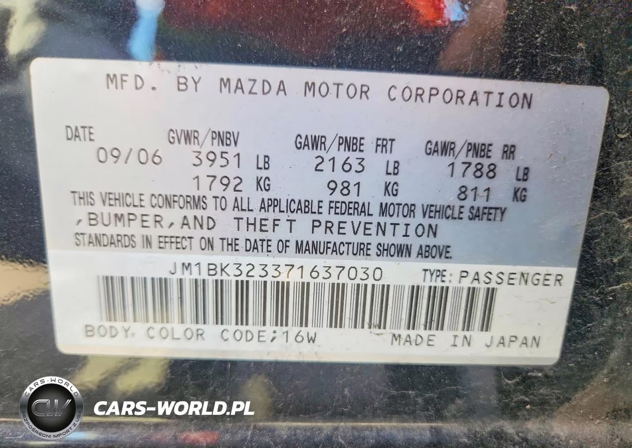 2007 Mazda 3 S VIN:JM1BK323371637030 - 12