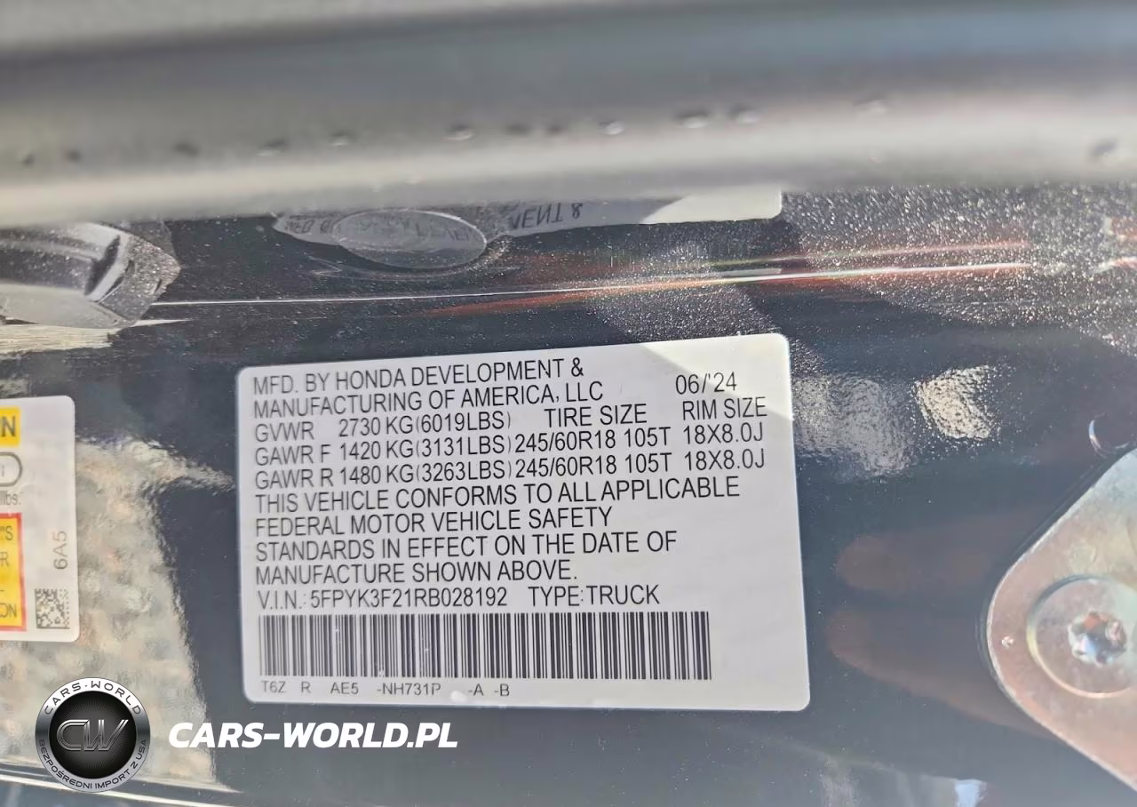 2024 Honda Ridgeline Sport VIN:5FPYK3F21RB028192 - 13
