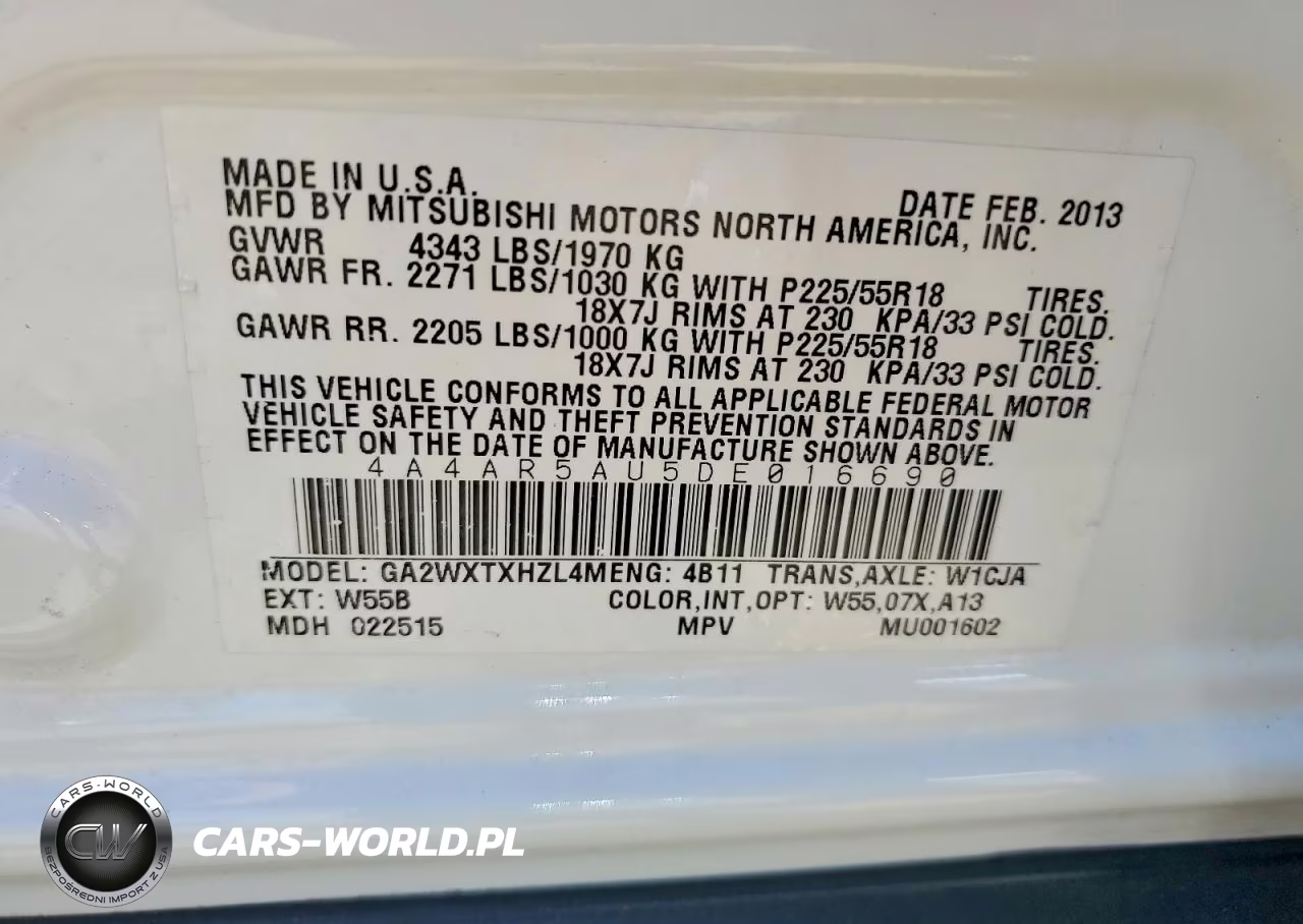 2013 Mitsubishi Outlander Sport Le VIN:4A4AR5AU5DE016690 - 13