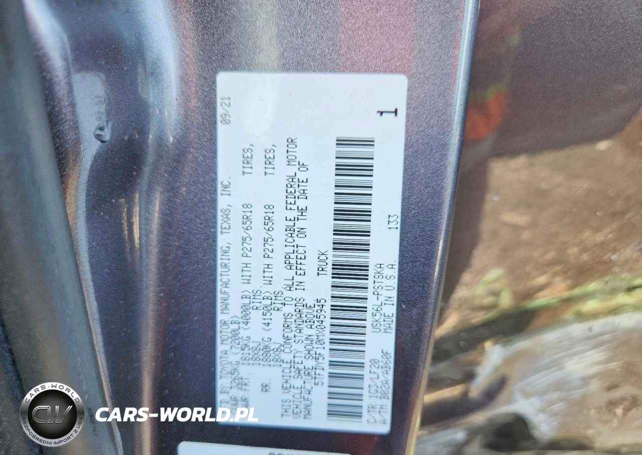 2021 Toyota Tundra Trd Pro VIN:5TFDY5F10MX045945 - 12