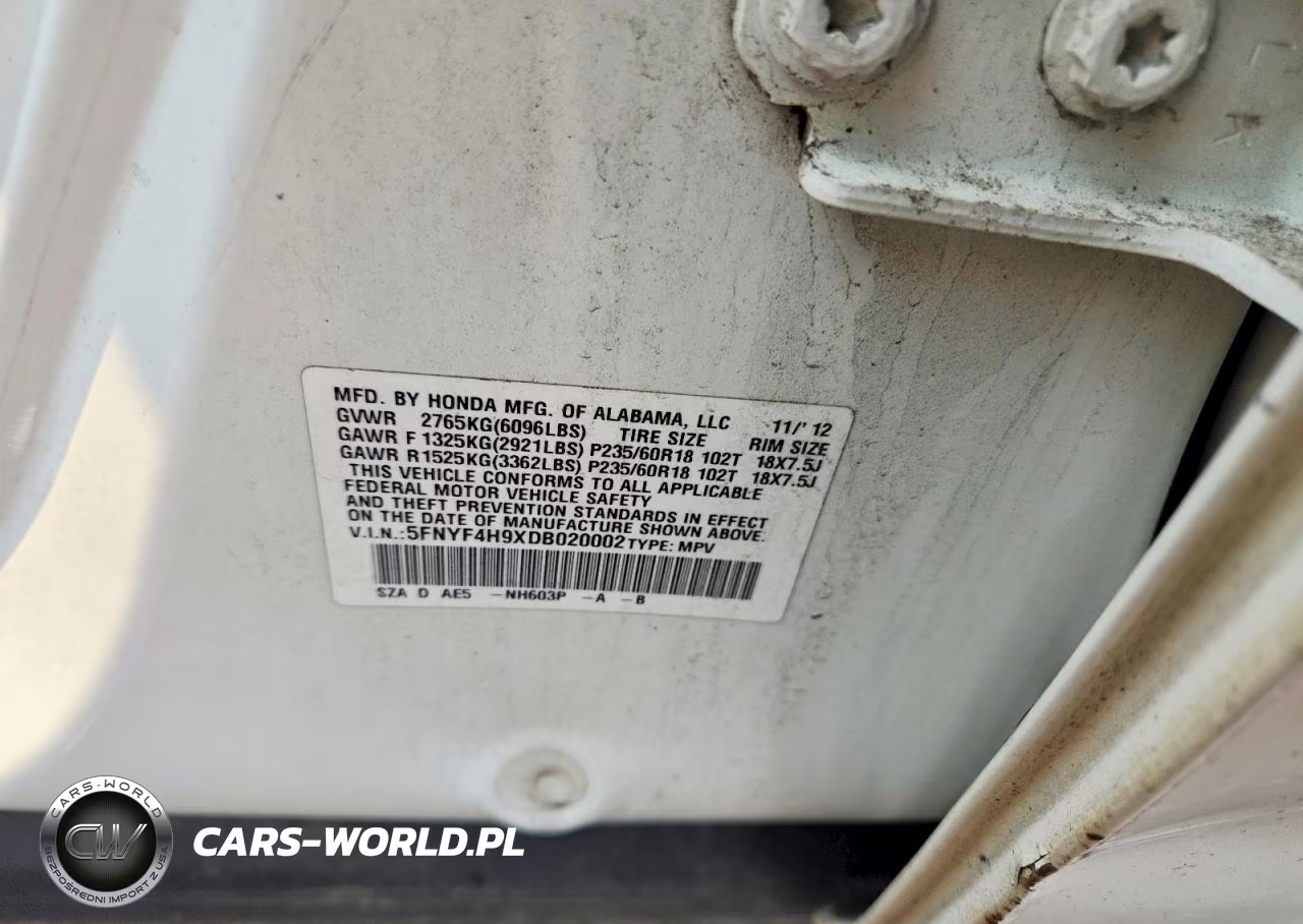 2013 Honda Pilot Touring VIN:5FNYF4H9XDB020002 - 13