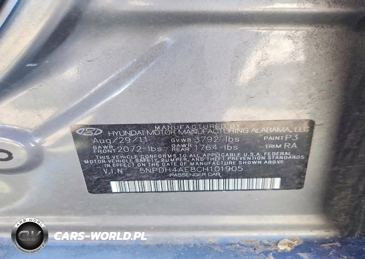 2012 Hyundai Elantra Limited VIN:5NPDH4AE8CH101905 - 12