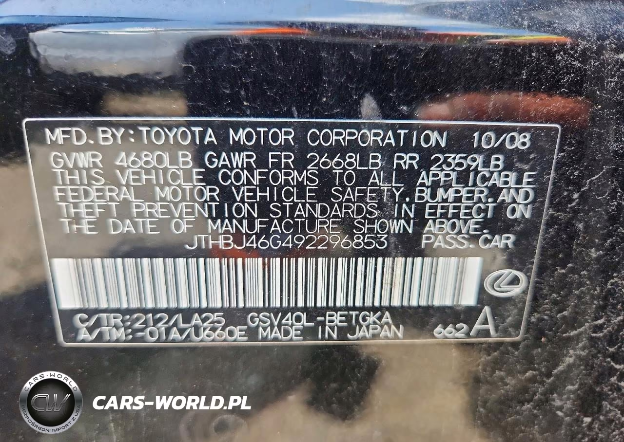 2009 Lexus Es 350 VIN:JTHBJ46G492296853 - 13