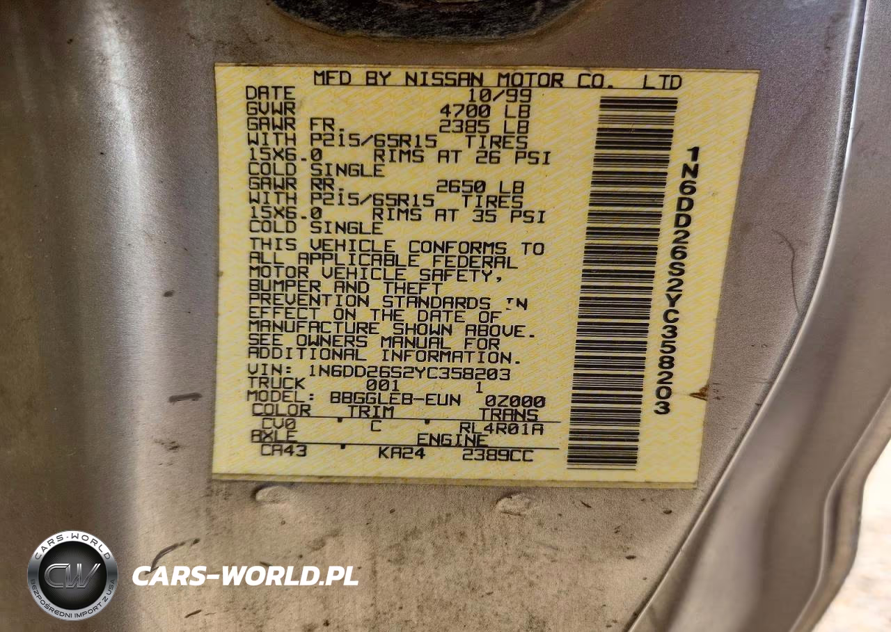 2000 Nissan Frontier King Cab Xe VIN:1N6DD26S2YC358203 - 12