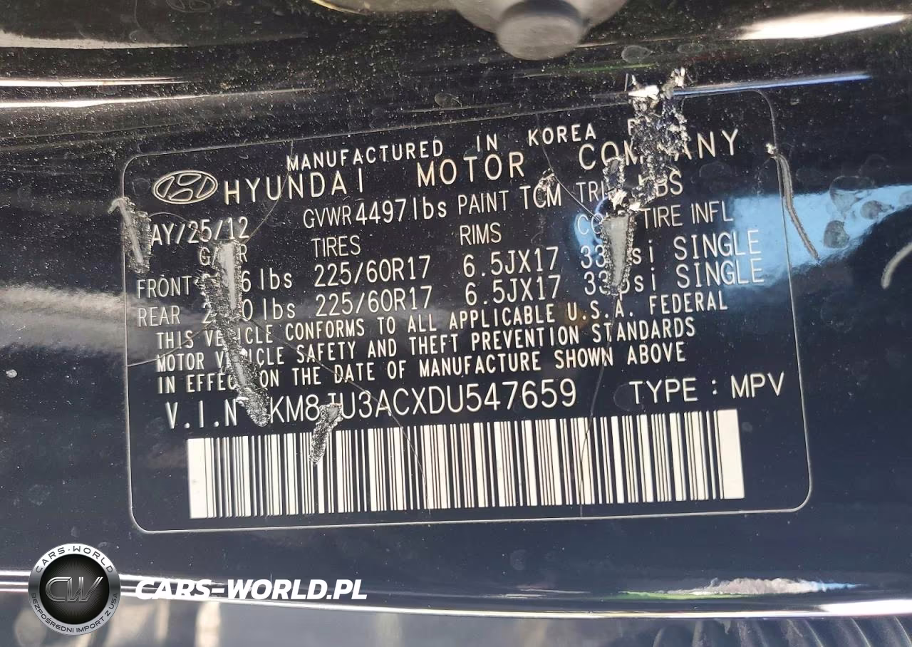 2013 Hyundai Tucson Gls VIN:KM8JU3ACXDU547659 - 12