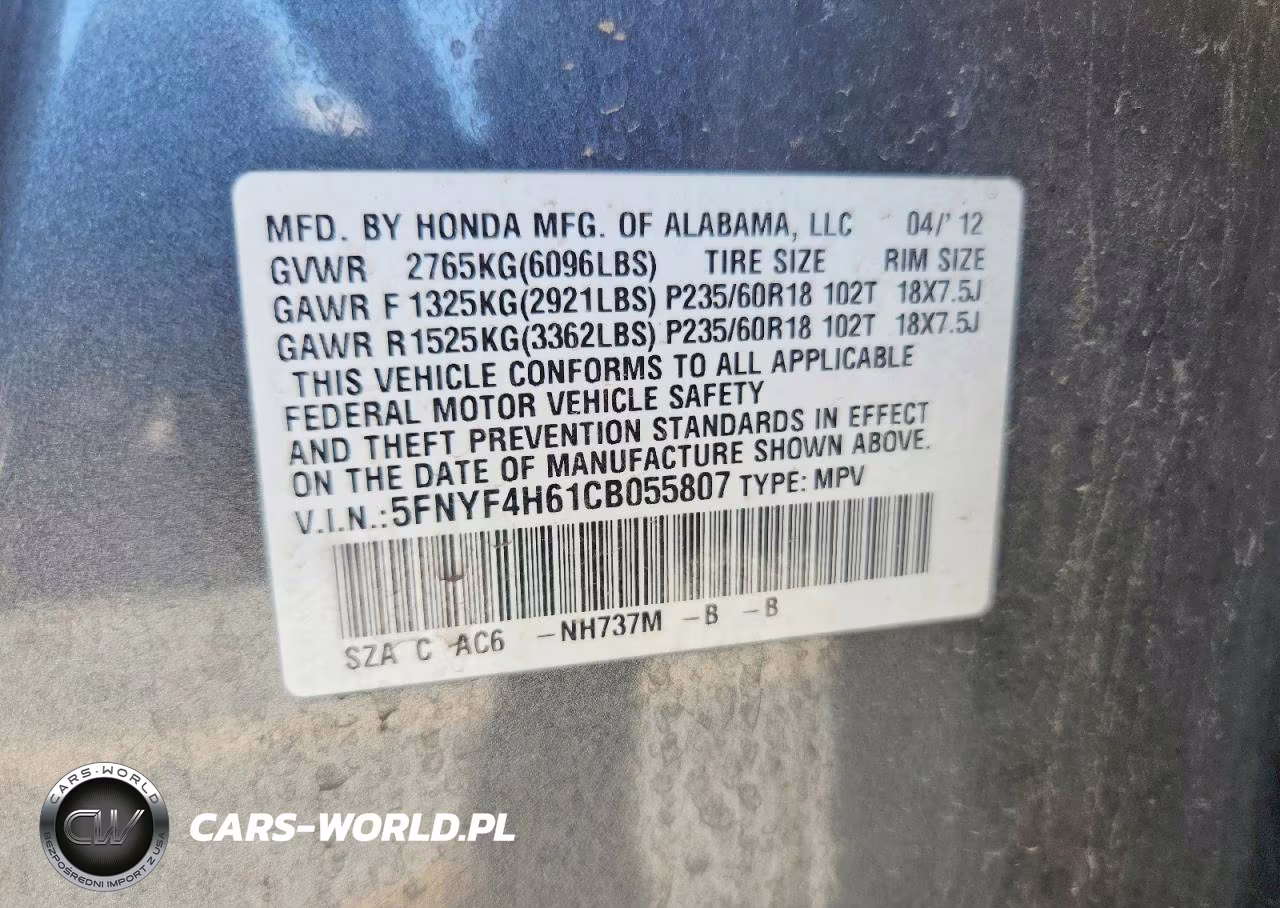2012 Honda Pilot Exl VIN:5FNYF4H61CB055807 - 13