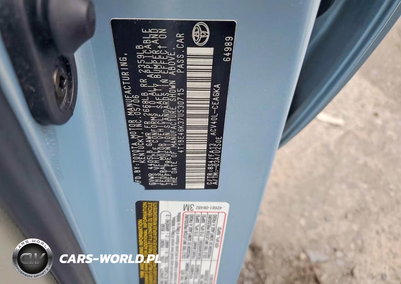 2007 Toyota Camry Xle VIN:4T1BE46K37U530715 - 12