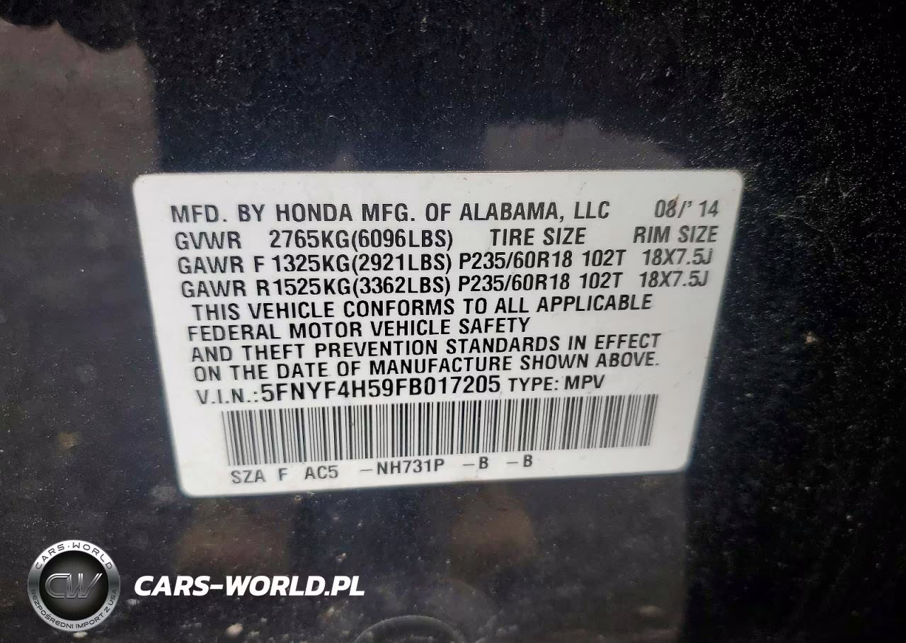 2015 Honda Pilot Exl VIN:5FNYF4H59FB017205 - 13