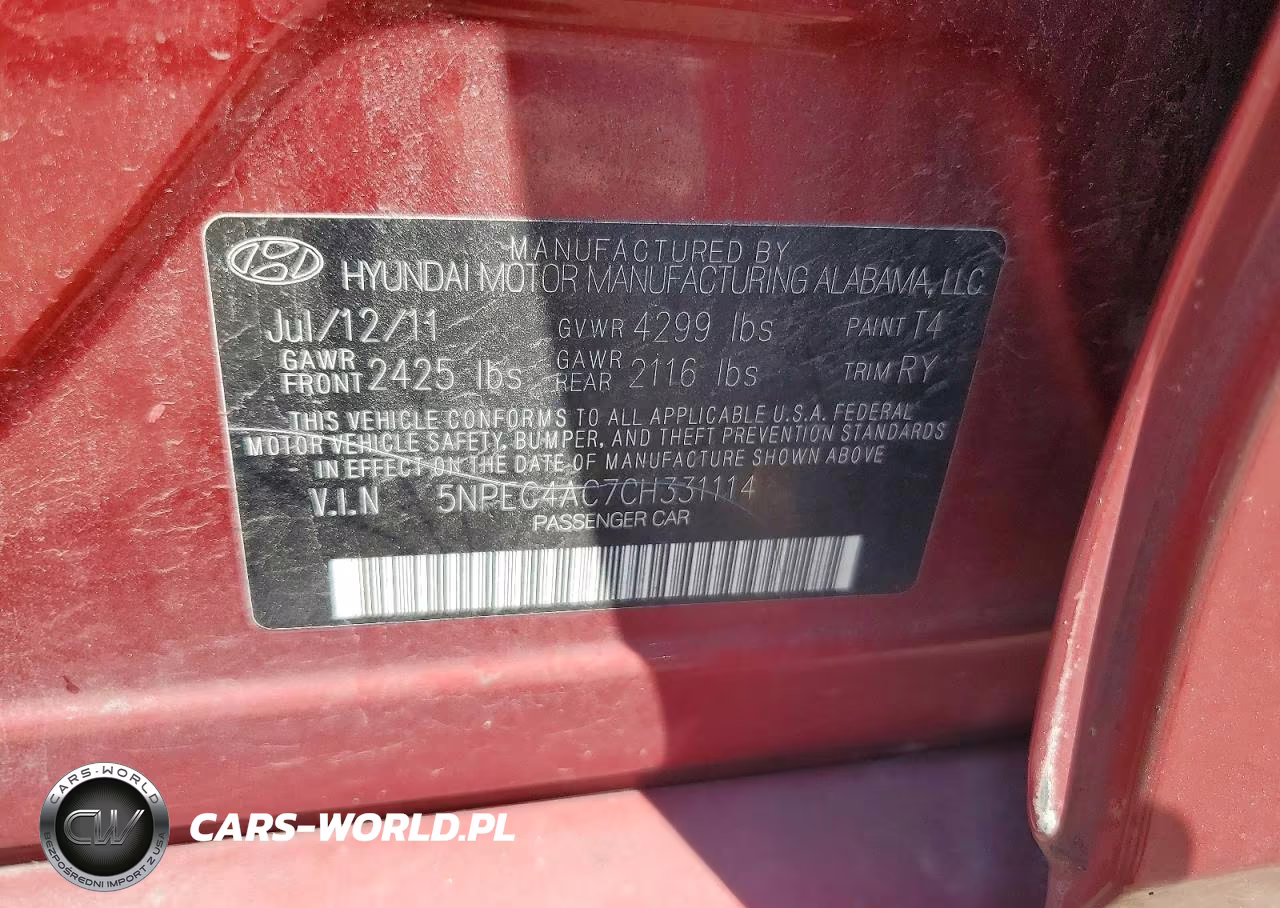 2012 Hyundai Sonata Se VIN:5NPEC4AC7CH331114 - 12