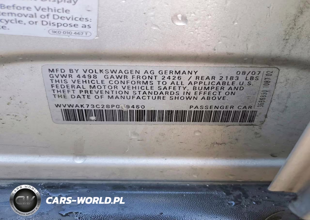 2008 Volkswagen Passat Komfort VIN:WVWAK73C28P039480 - 12