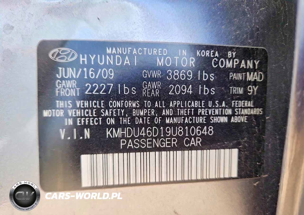 2009 Hyundai Elantra Gls VIN:KMHDU46D19U810648 - 12