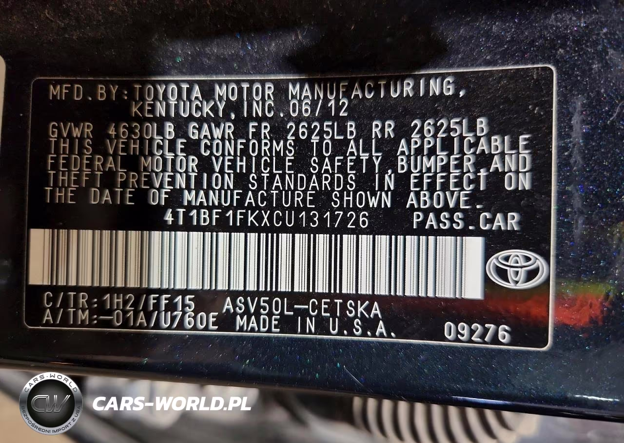 2012 Toyota Camry Se VIN:4T1BF1FKXCU131726 - 12