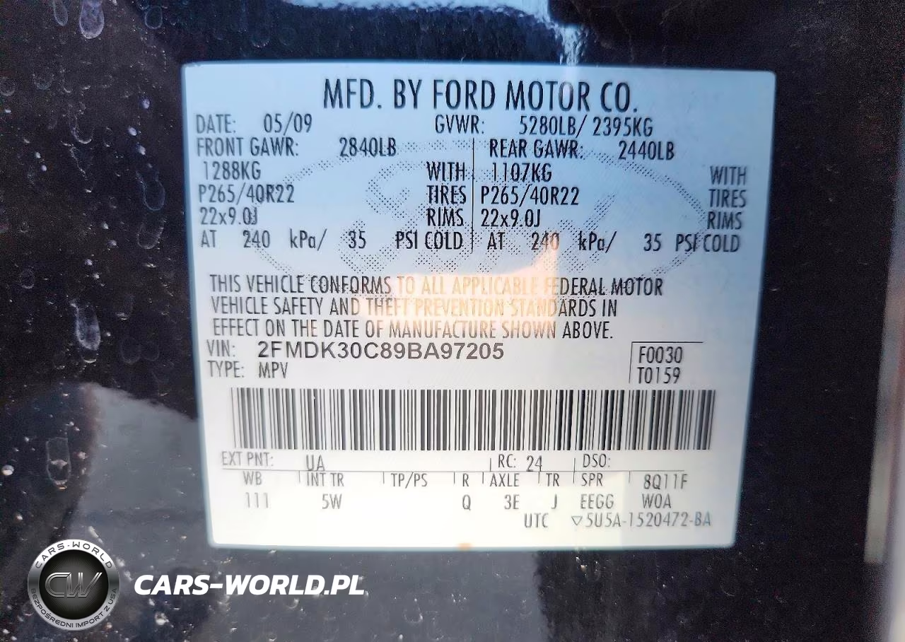 2009 Ford Edge Sport VIN:2FMDK30C89BA97205 - 12