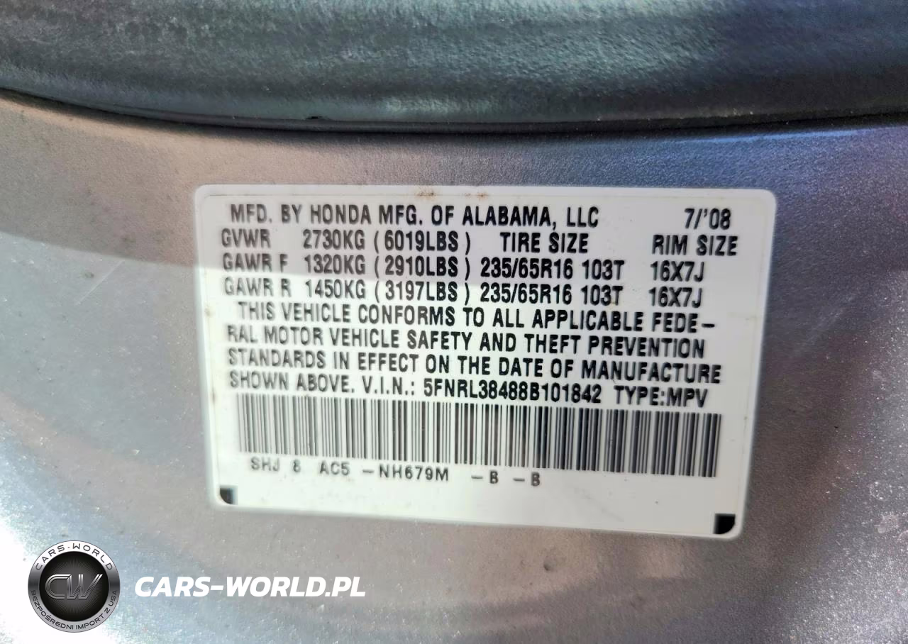 2008 Honda Odyssey Ex VIN:5FNRL38488B101842 - 13