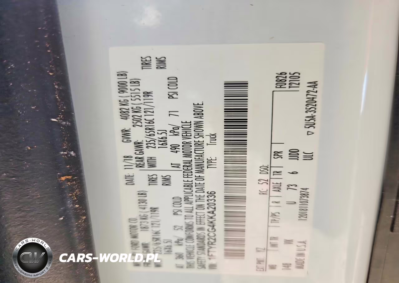 2019 Ford Transit T-250 VIN:1FTYR2CG4KKA20336 - 12