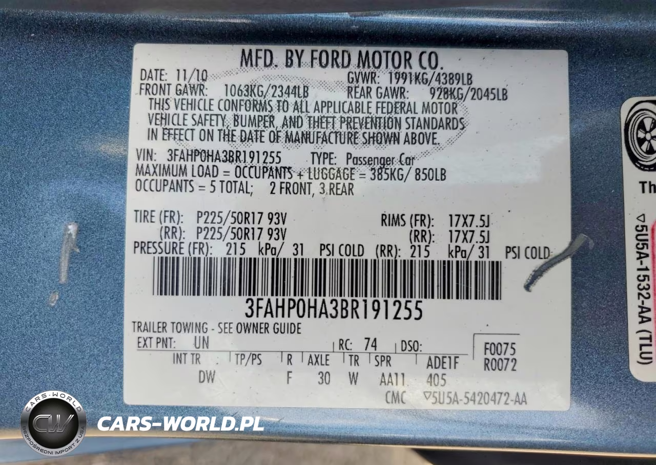 2011 Ford Fusion Se VIN:3FAHP0HA3BR191255 - 12