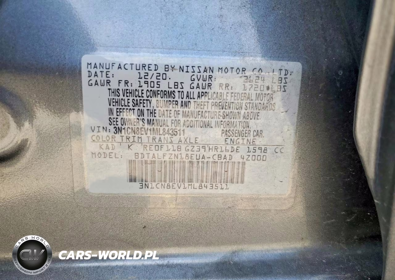 2021 Nissan Versa Sv VIN:3N1CN8EV1ML843511 - 12