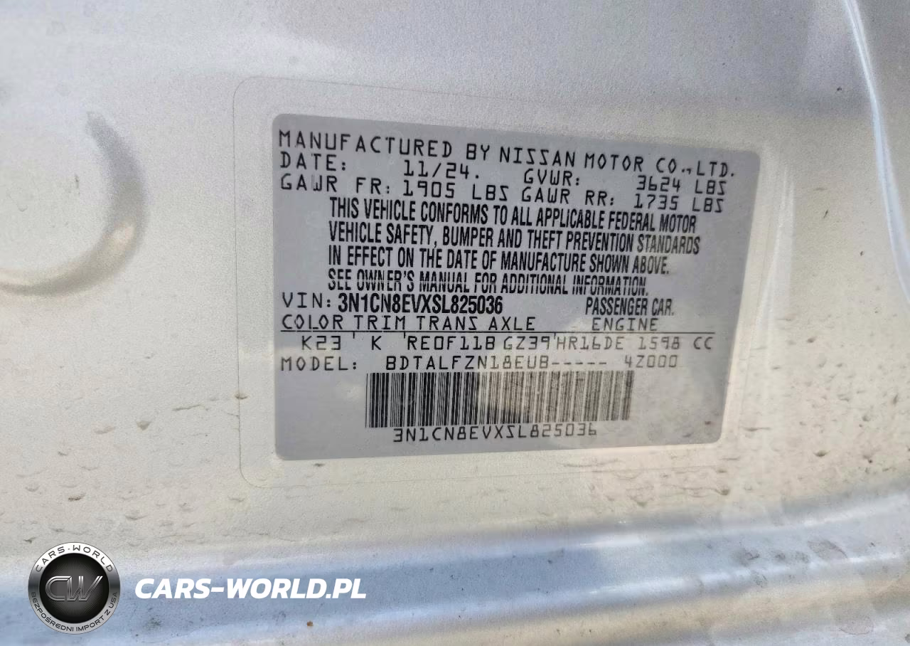 2025 Nissan Versa Sv VIN:3N1CN8EVXSL825036 - 12