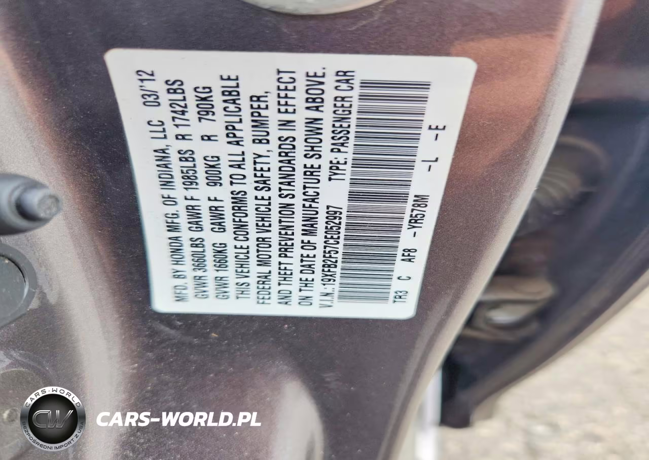 2012 Honda Civic Lx VIN:19XFB2F57CE052997 - 12