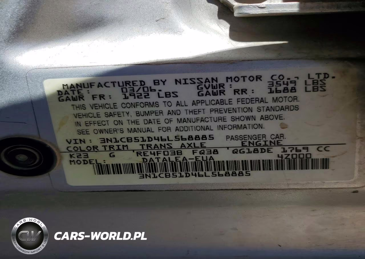 2006 Nissan Sentra 1.8 VIN:3N1CB51D46L568885 - 13