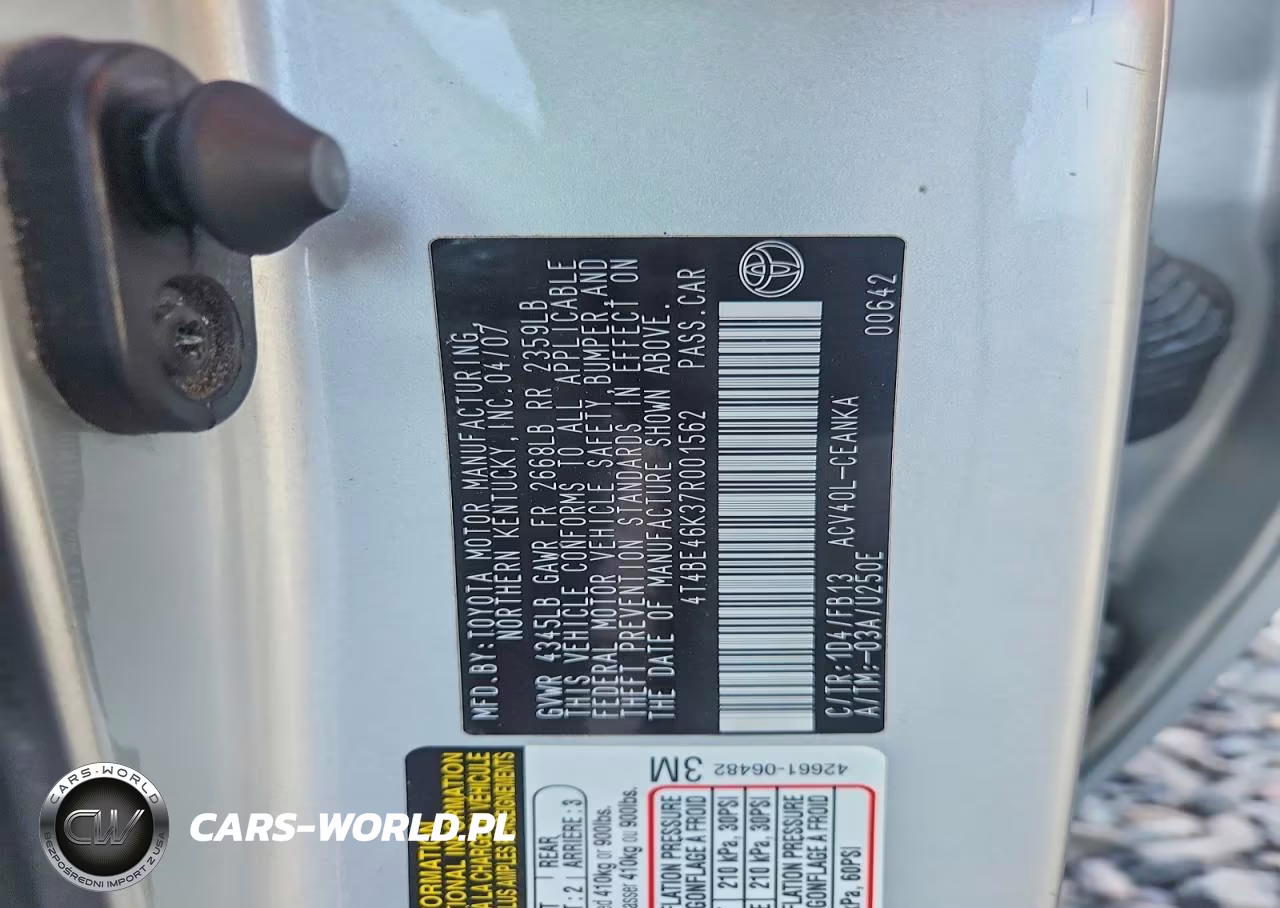 2007 Toyota Camry Le VIN:4T4BE46K37R001562 - 12
