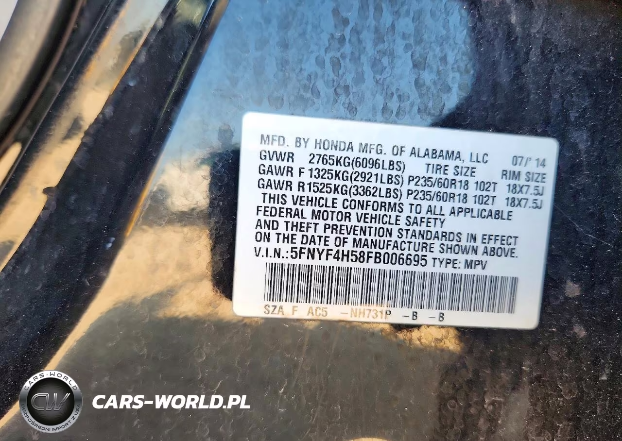 2015 Honda Pilot Exl VIN:5FNYF4H58FB006695 - 13