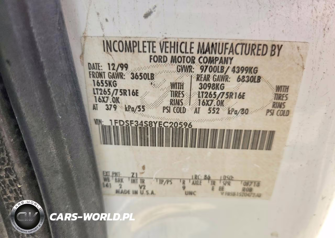 2000 Ford F350 Srw Super Duty VIN:1FDSF34S8YEC20596 - 13