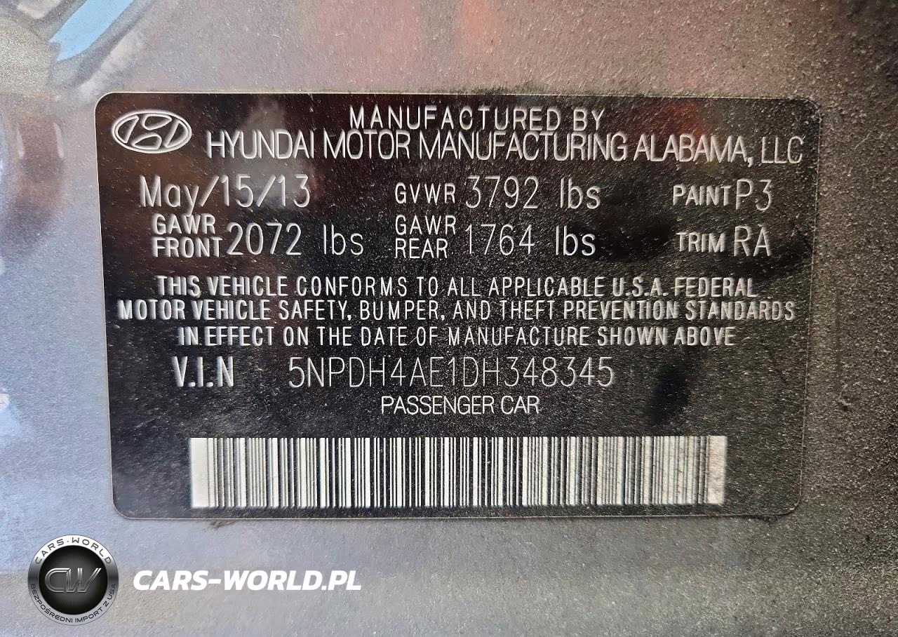 2013 Hyundai Elantra Gls VIN:5NPDH4AE1DH348345 - 12