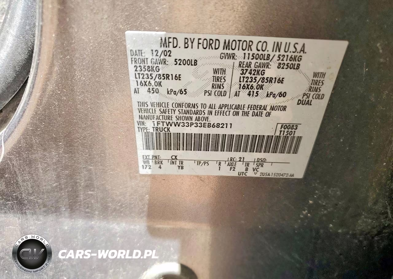 2003 Ford F350 Super Duty VIN:1FTWW33P33EB68211 - 13