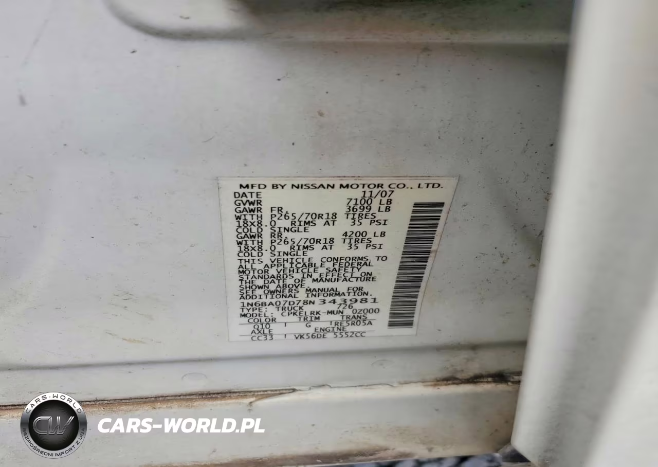 2008 Nissan Titan Xe Ffv VIN:1N6BA07D78N343981 - 13