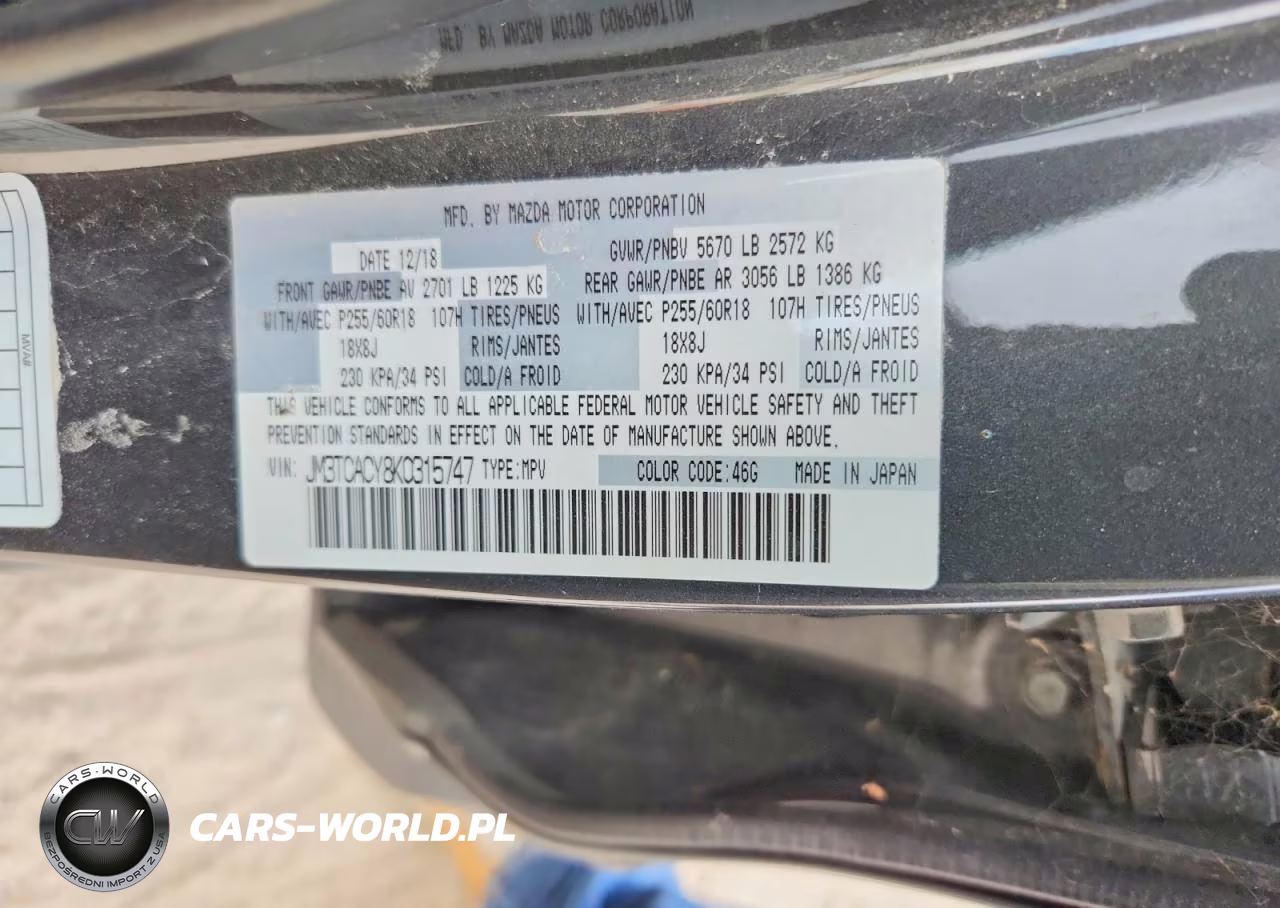 MAZDA CX-9 TOURI VIN:JM3TCACY8K0315747 - 13